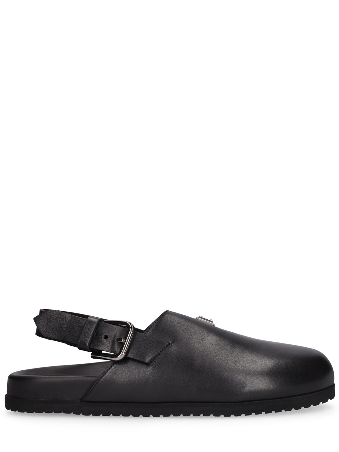 Shop Dolce & Gabbana Leather Sandals W/ Logo Plaque In Black