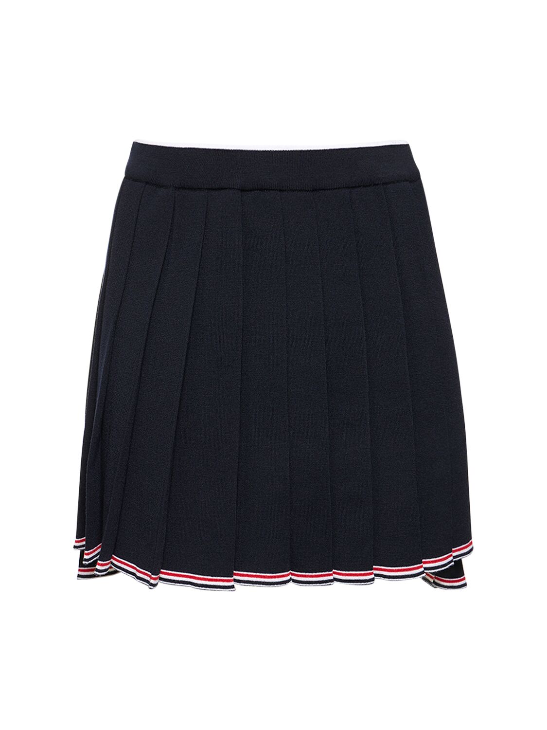 Shop Thom Browne Pleated Wool Blend Knit Mini Skirt In Navy