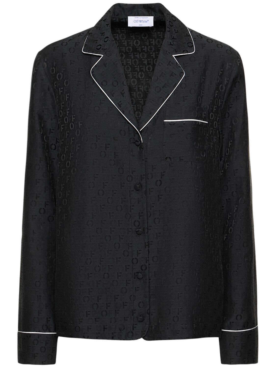 Shop Off-white Silk Blend Jacquard Pajama Shirt In Black