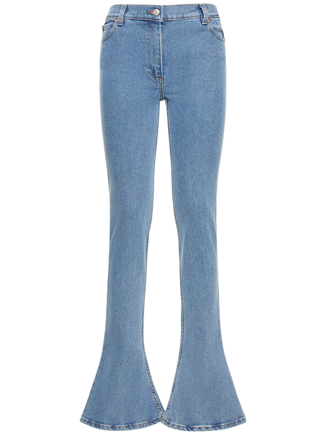 Shop Magda Butrym Flared Low Rise Cotton Denim Jeans In Blue