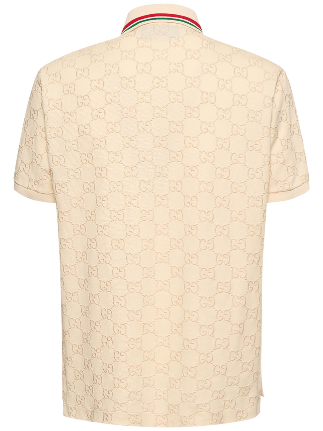 Shop Gucci Stretch Cotton Blend Piqué Polo Shirt In Bone