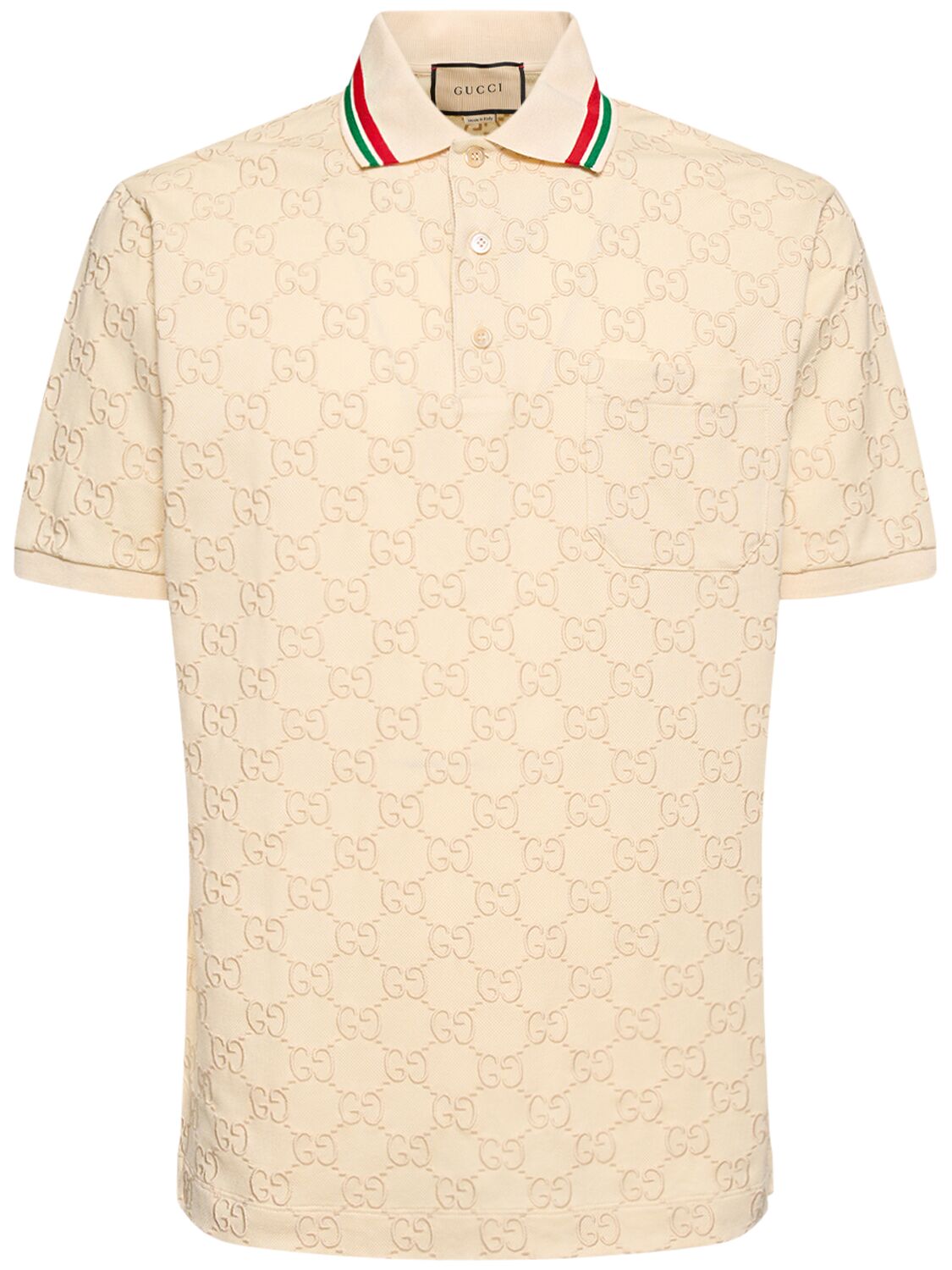 Shop Gucci Stretch Cotton Blend Piqué Polo Shirt In Bone