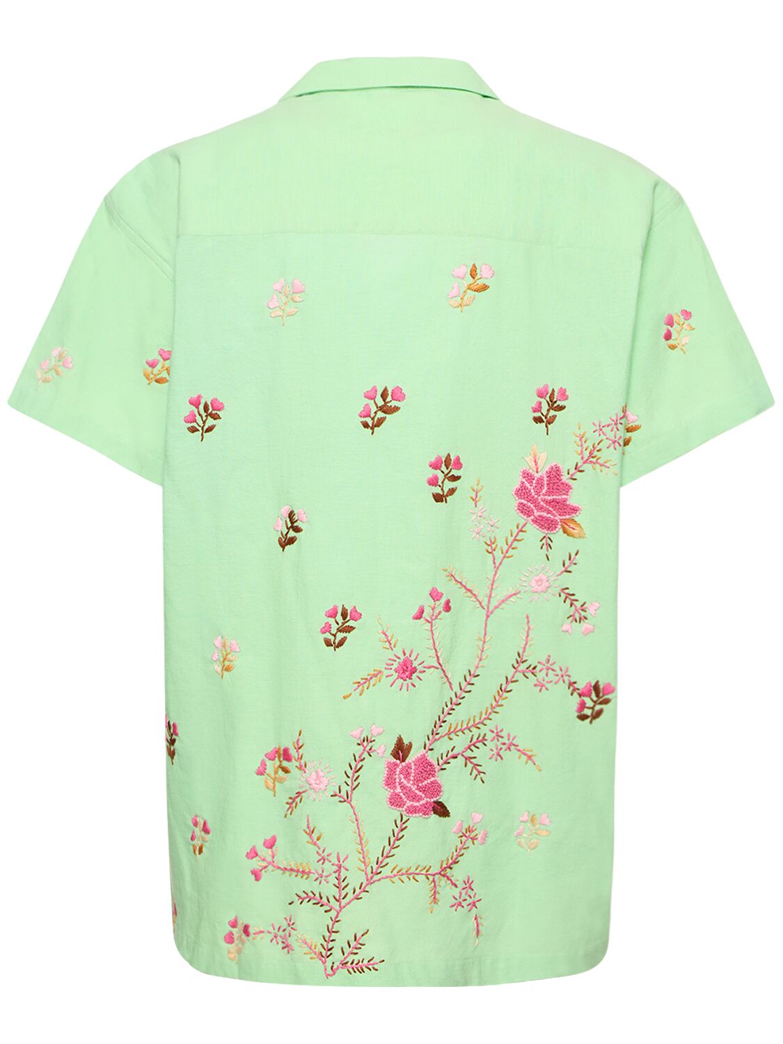 Shop Harago Floral Embroidered Cotton Shirt In Green