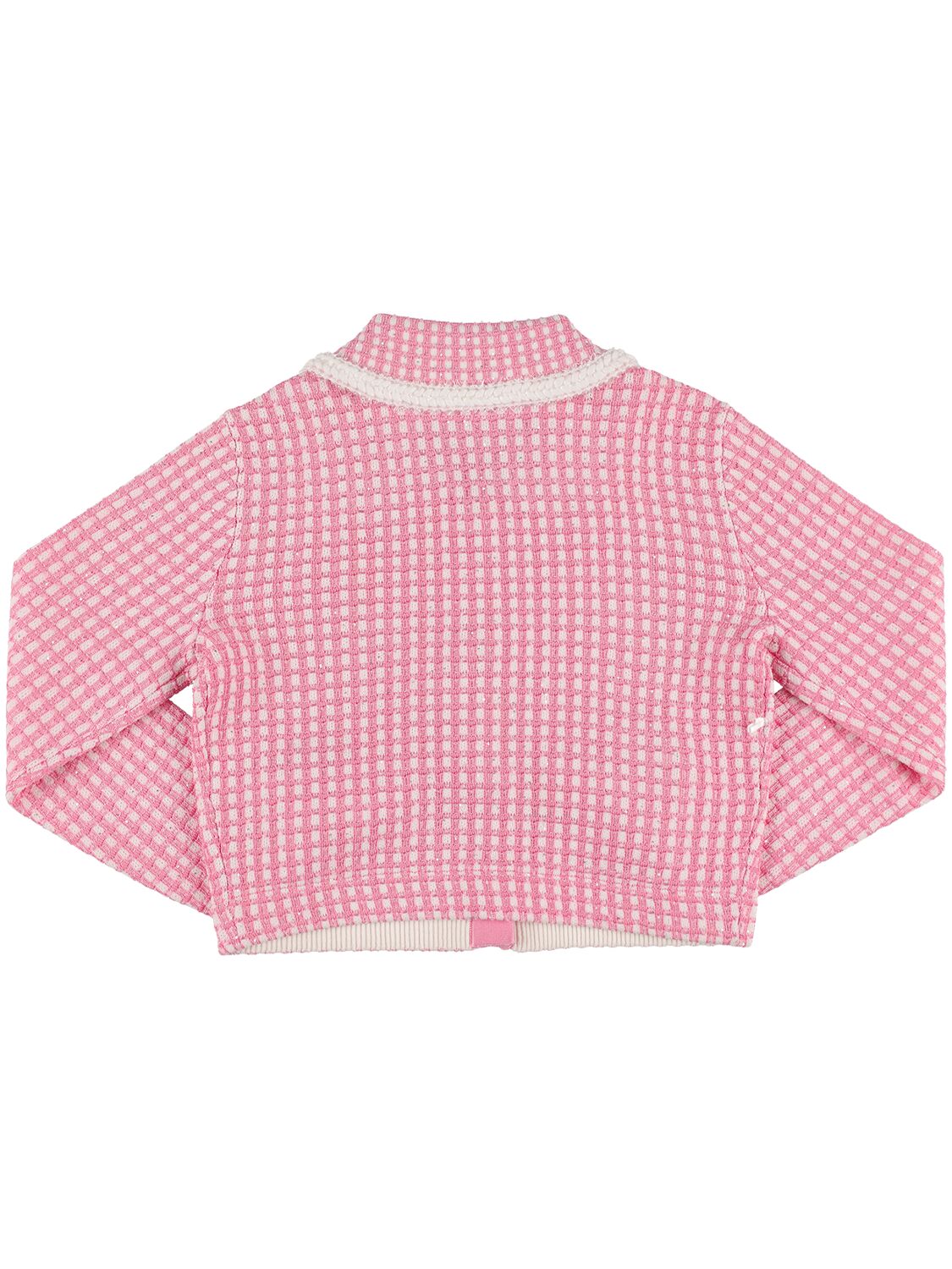 Shop Self-portrait Embellished Cotton Blend Knit Jacket In Pink,white