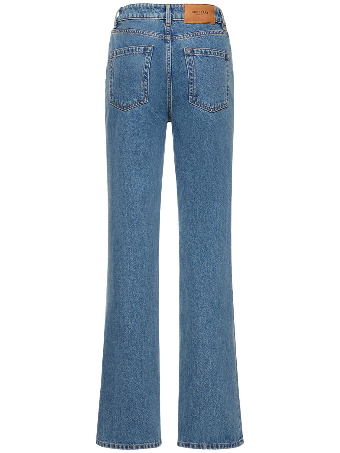 Shop Burberry Bergen High Rise Cotton Denim Jeans In Mid Blue