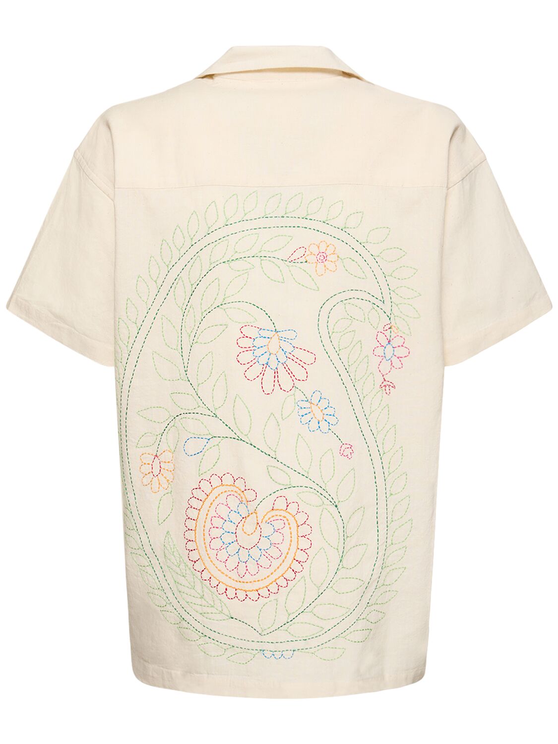 Shop Harago Kantha Embroidered Cotton Shirt In Off-white