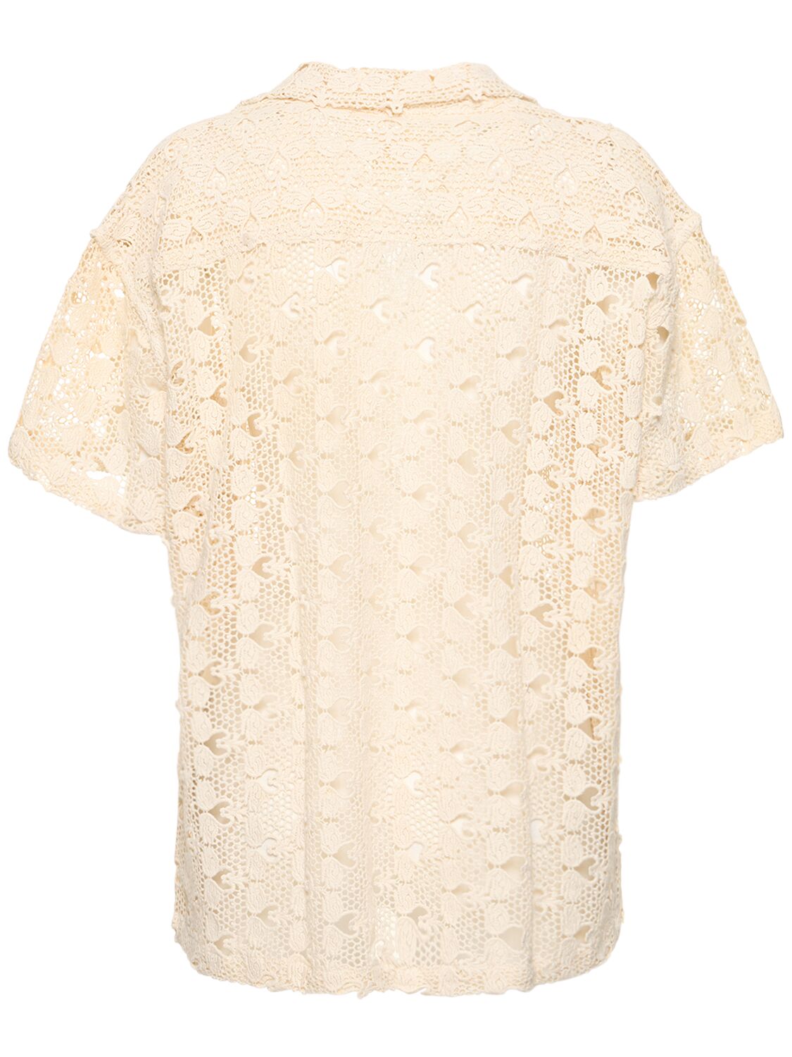 Shop Harago Cotton Lace Short Sleeve Shirt In Off-white