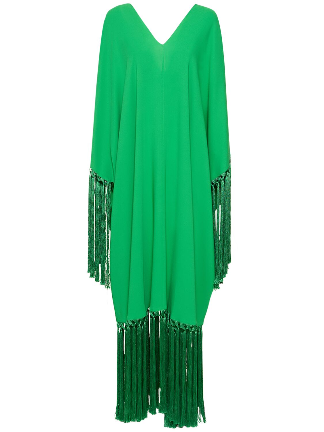 Oscar De La Renta Fringed Silk Cady Long Kaftan Dress In Green