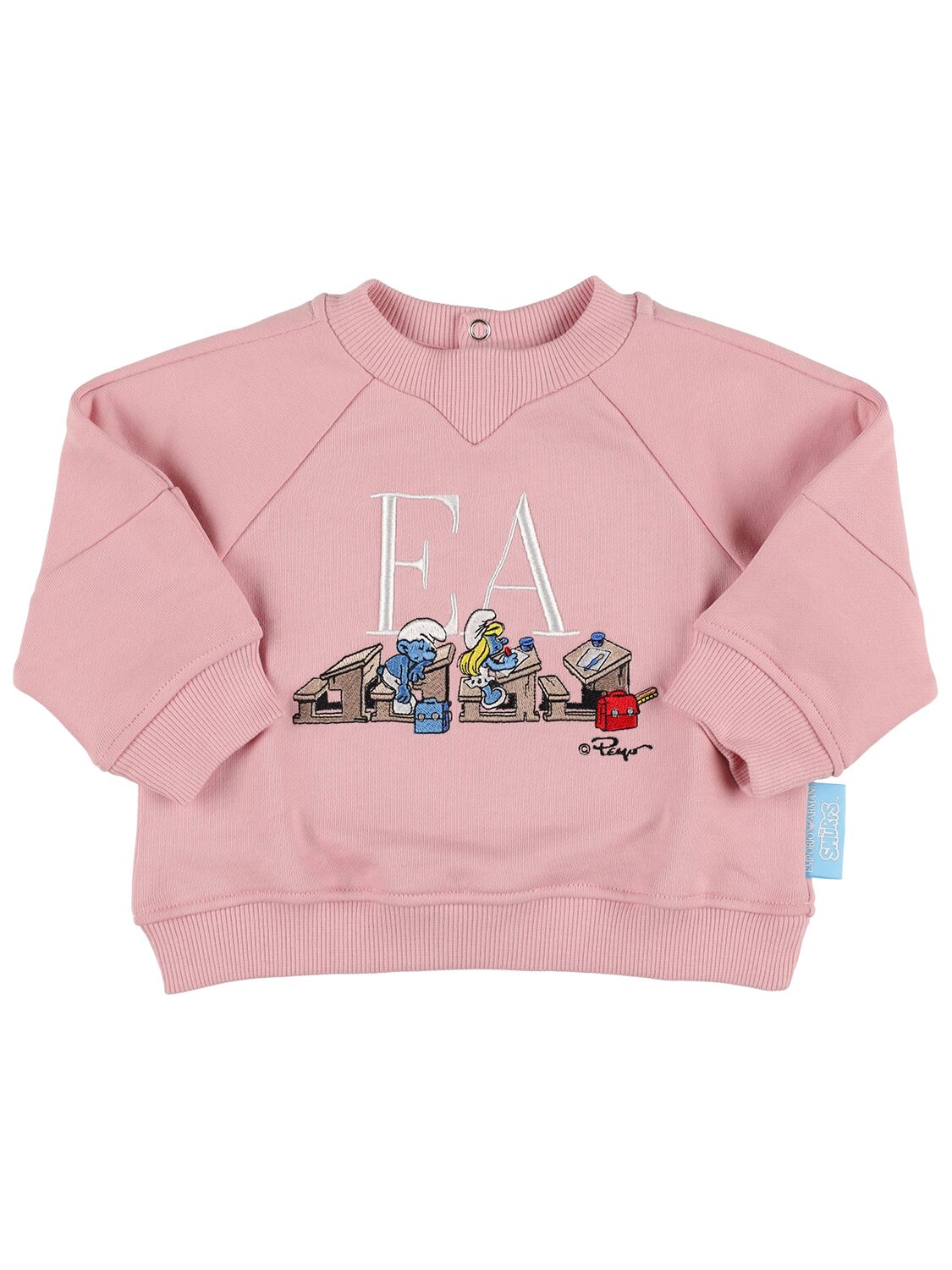 Emporio Armani Kids' Smurfs Embroidered Cotton Sweatshirt In Pink