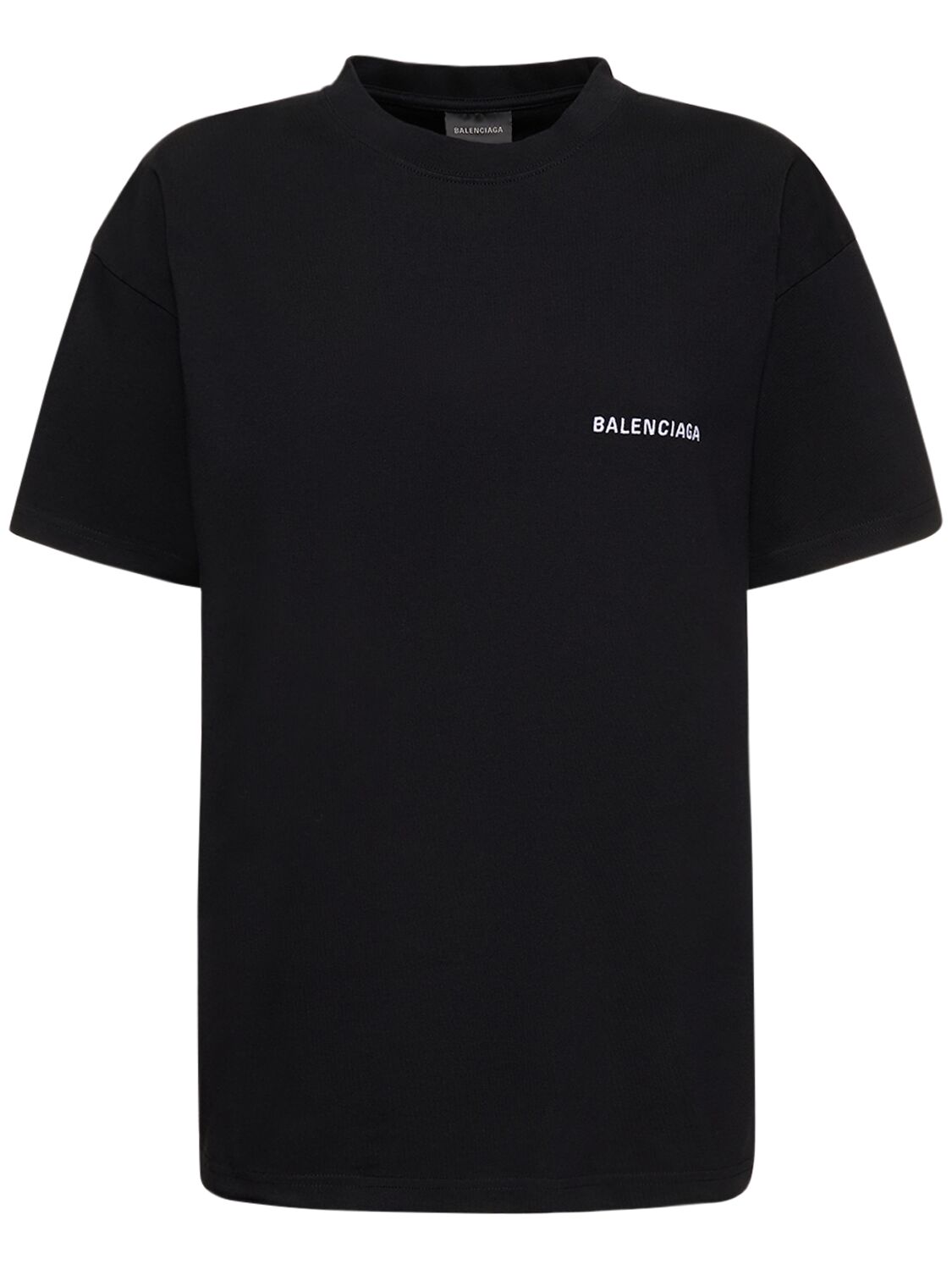 Balenciaga Medium Fit Embroidered Cotton T-shirt In Black,white