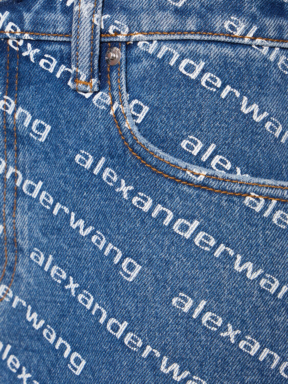 Shop Alexander Wang Bite Logo Cotton Denim Shorts In Multicolor
