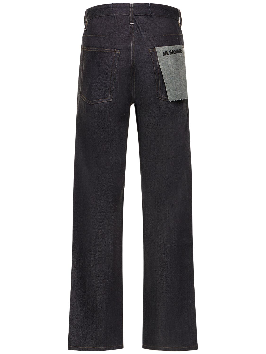 Shop Jil Sander Raw Cotton Denim Straight Jeans In Dark Blue