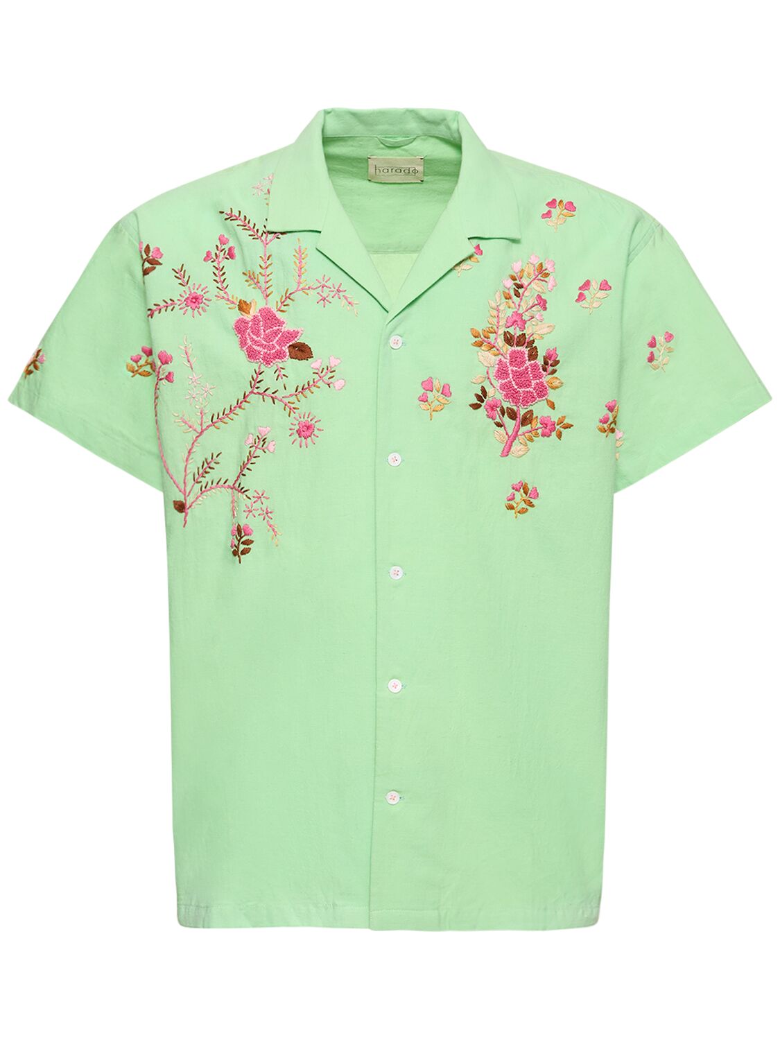 Harago Floral Embroidered Cotton Shirt In Green