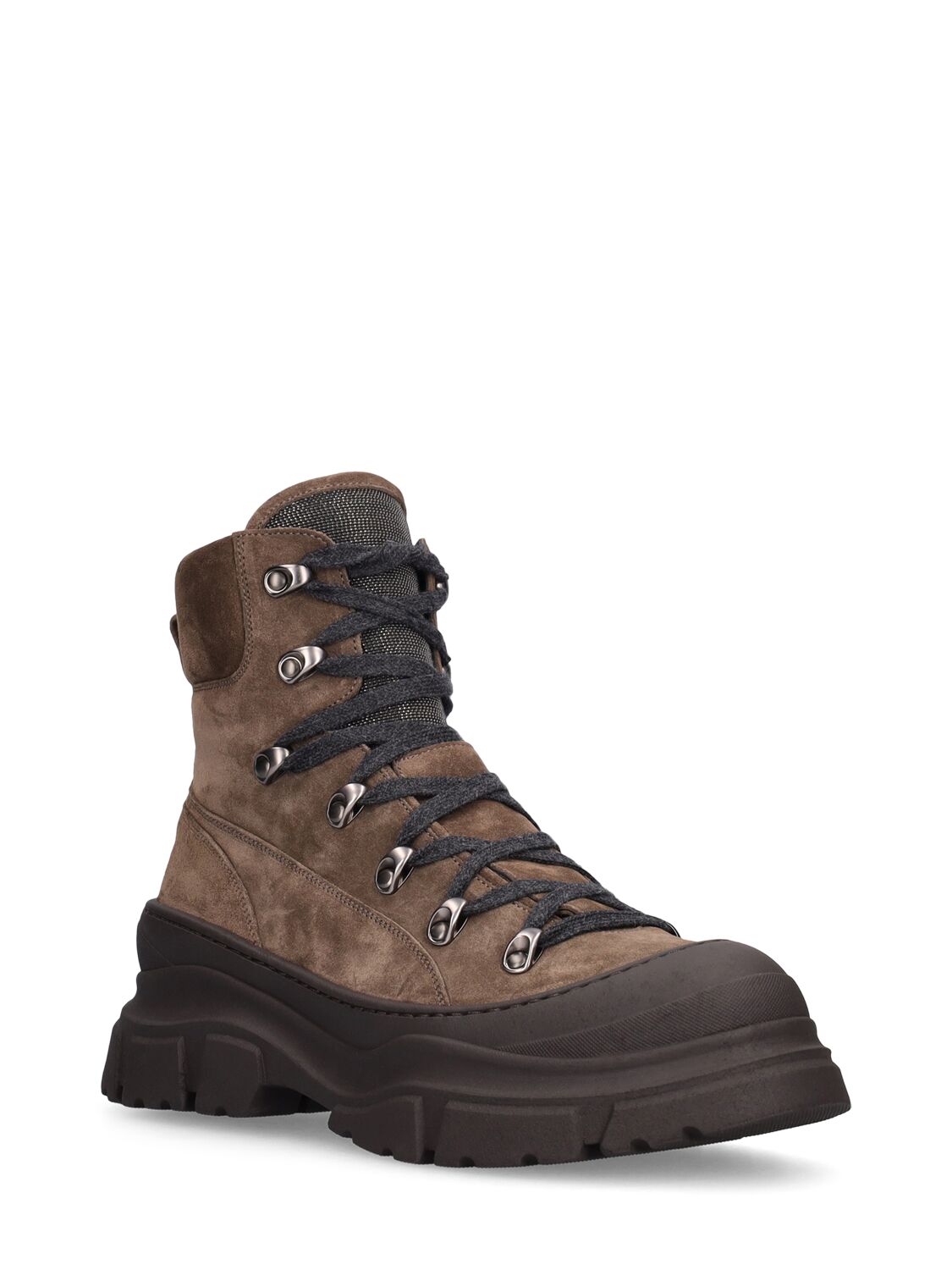 Shop Brunello Cucinelli 30mm Suede Hiking Boots In Black,brown