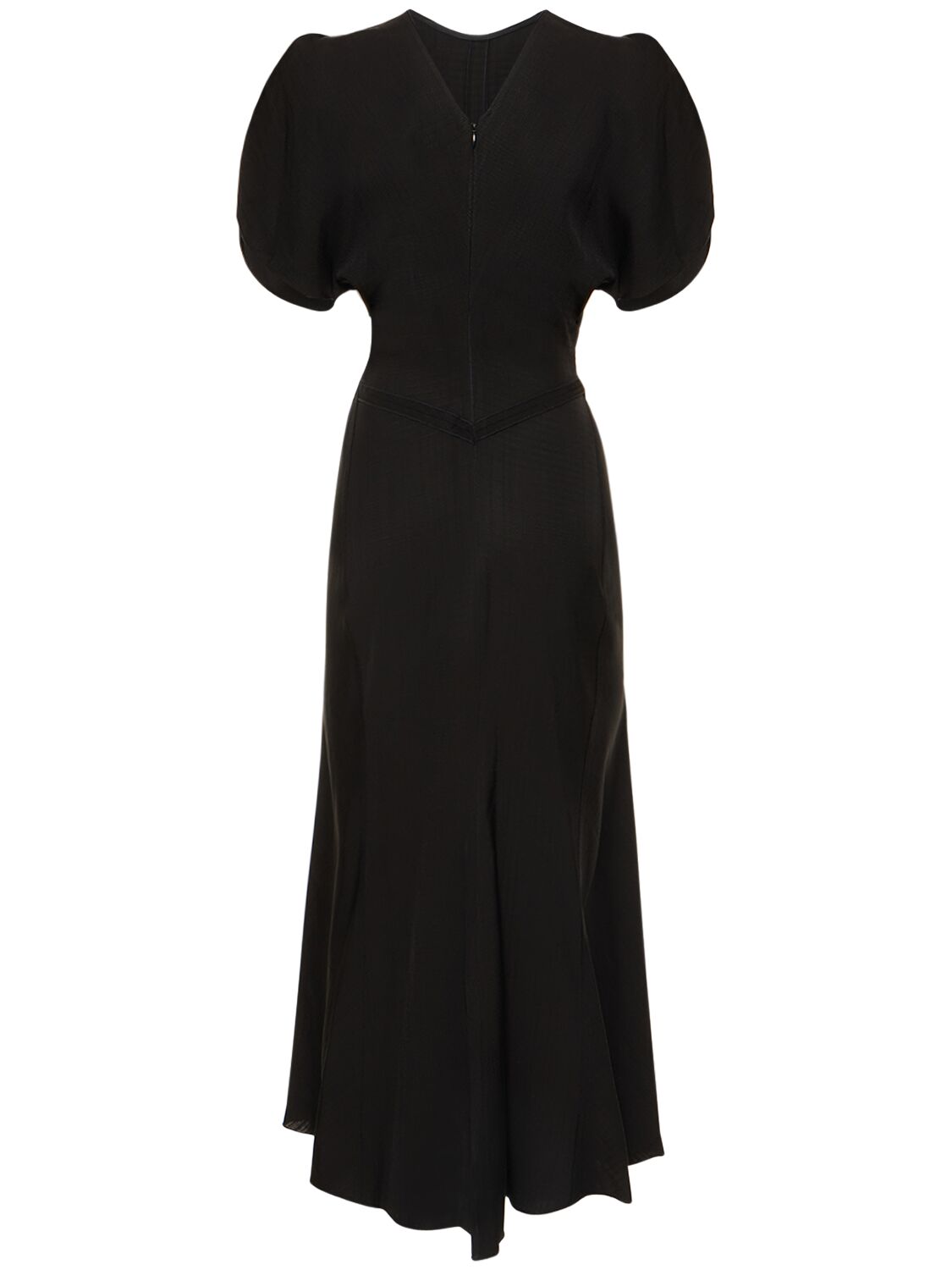 Shop Victoria Beckham Gathered Viscose Midi Dress In Black