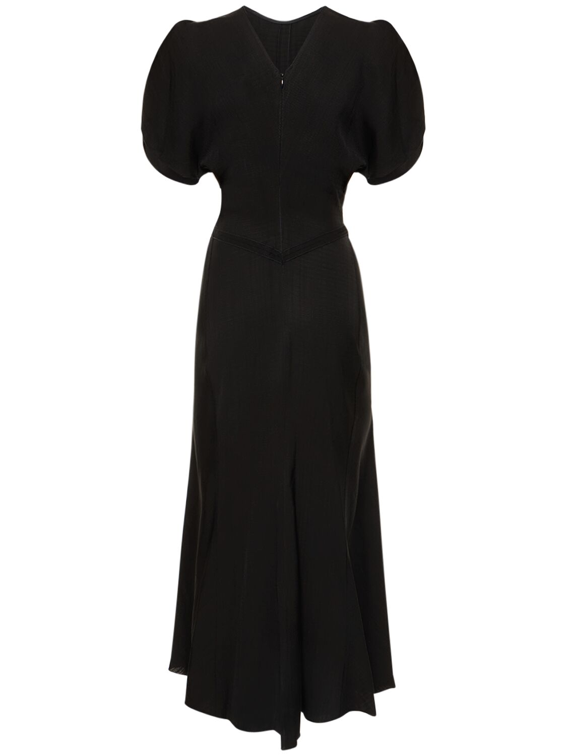 Victoria Beckham Gathered Waist Viscose Dress In Black