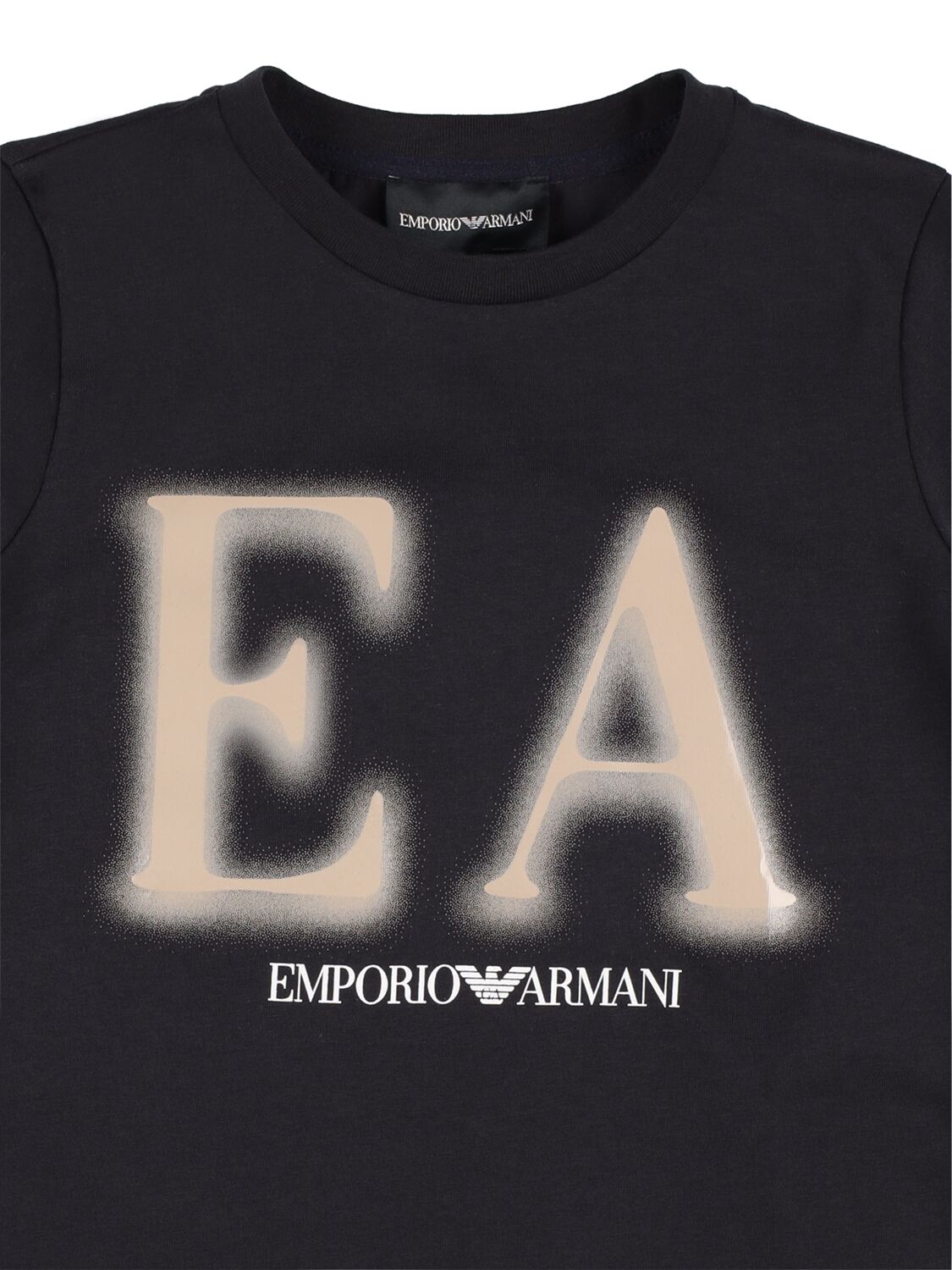 Shop Emporio Armani Logo Print Cotton Jersey S/s T-shirt In Navy