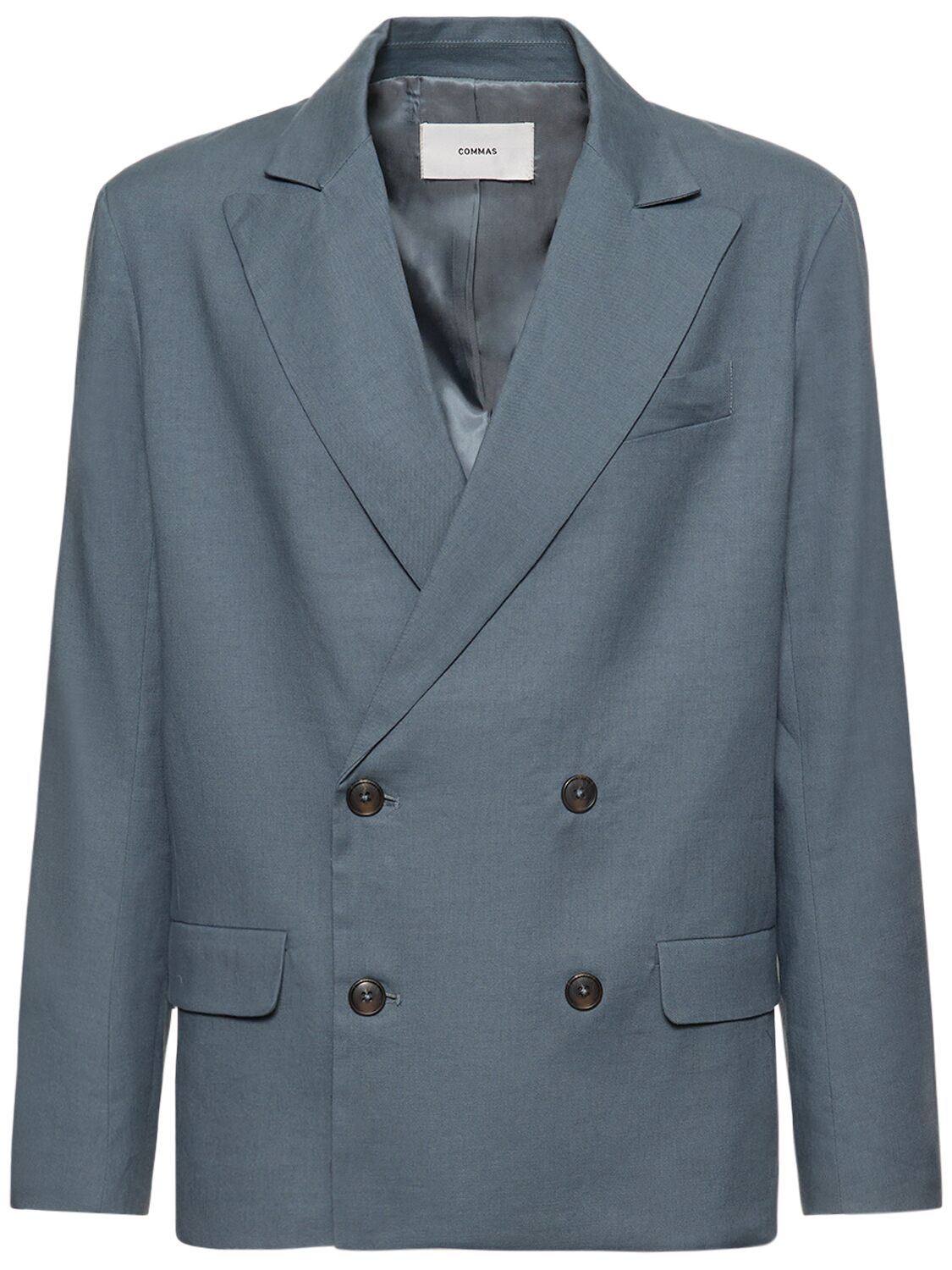 Commas Double-breasted Linen-blend Suit Jacket In Slate