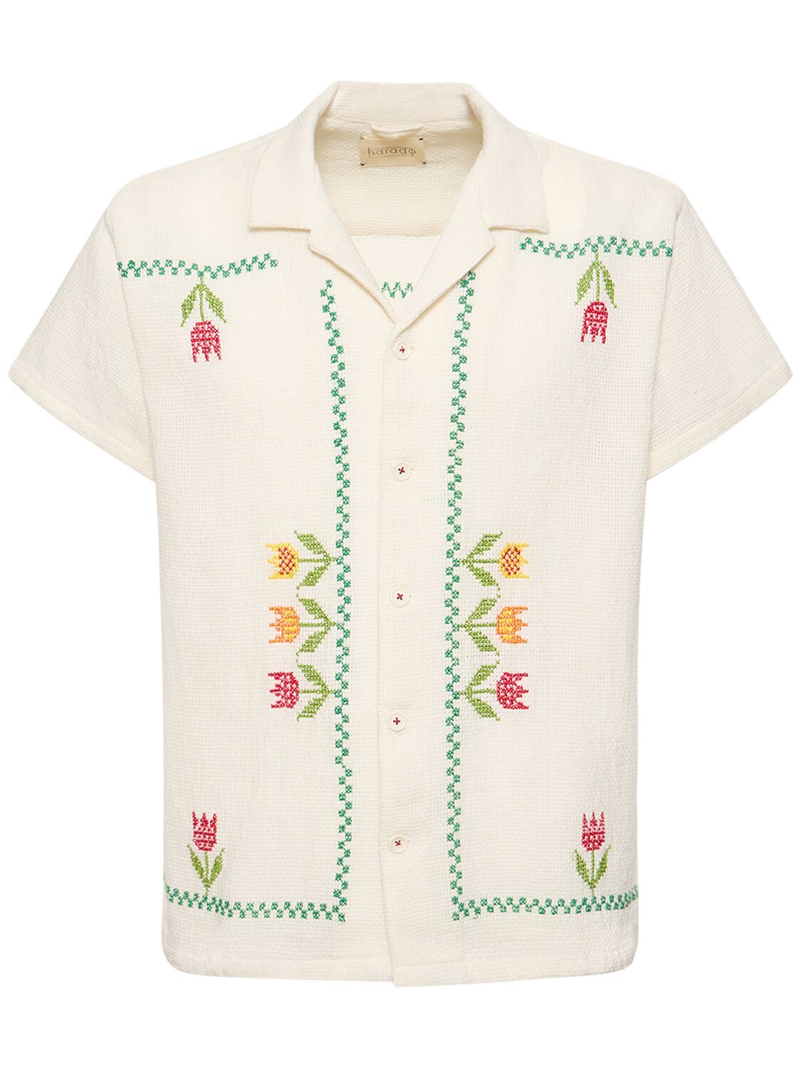 HARAGO TULIP CROSS EMBROIDERED COTTON SHIRT