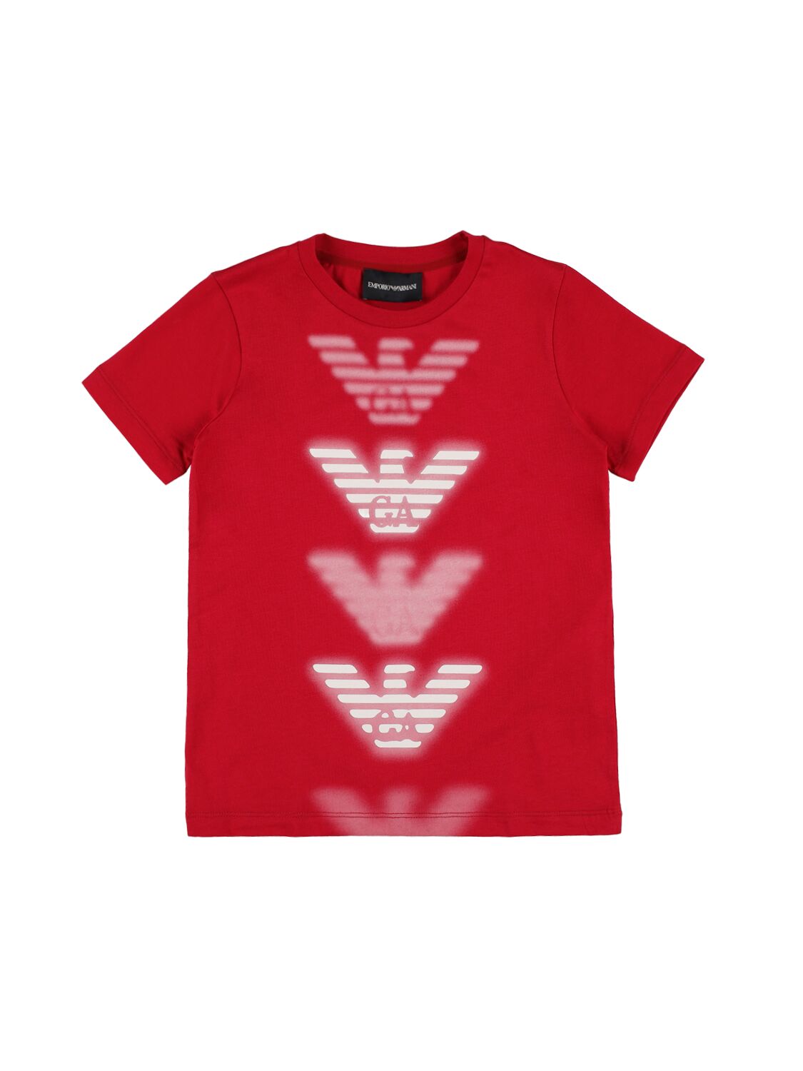 Emporio Armani Kids' Logo Print Cotton Jersey S/s T-shirt In Red