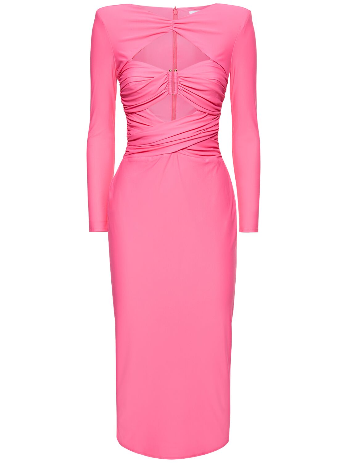 Shop Self-portrait Stretch Jersey Midi Cutout Dress In Pink