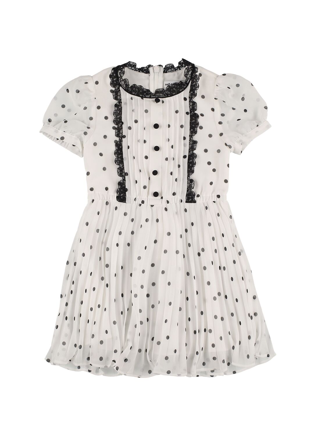 Self-portrait Kids' Polka Dot Printed Chiffon Dress In White,black