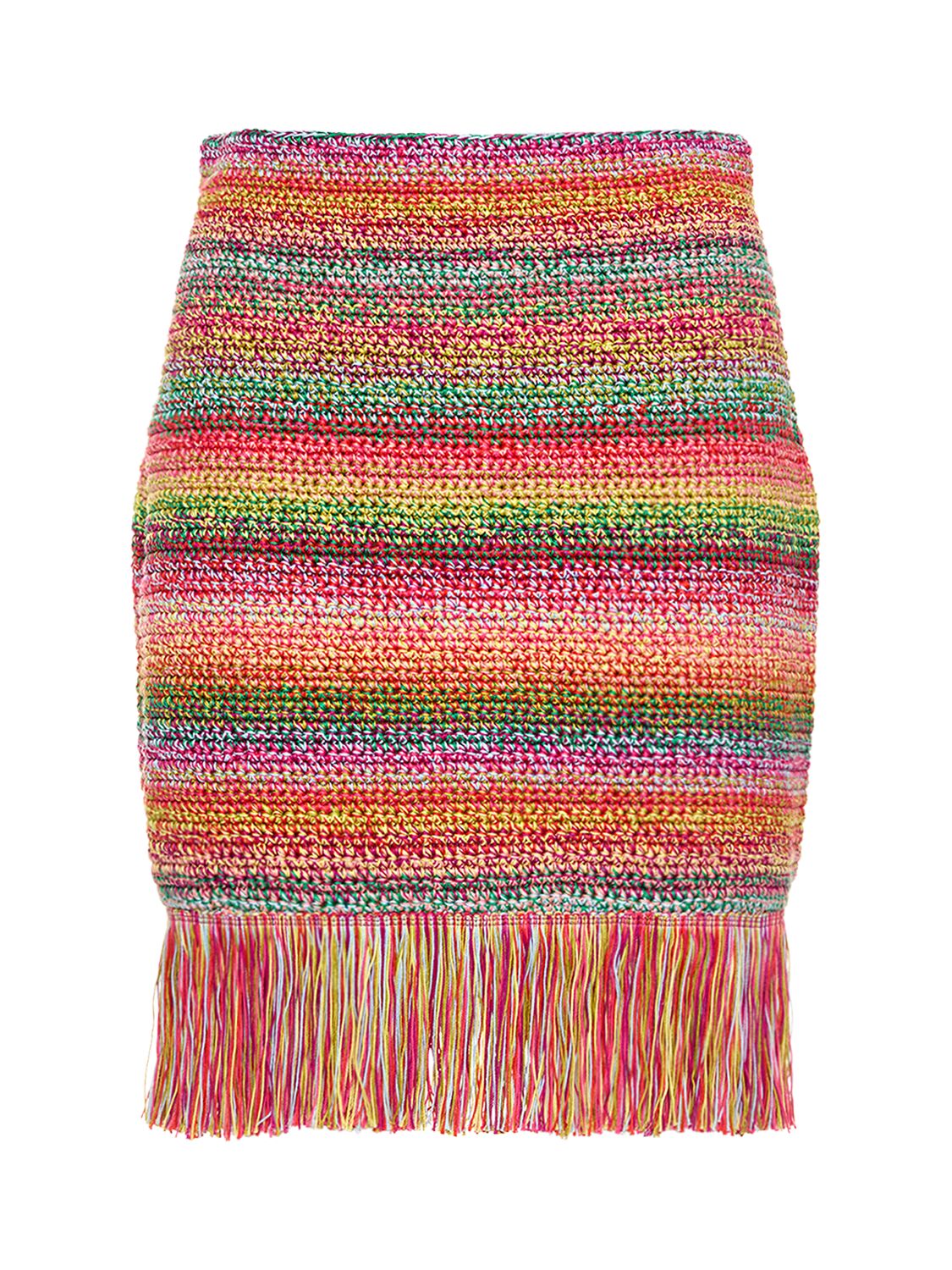 Cotton Crochet Knit Mini Skirt W/fringes