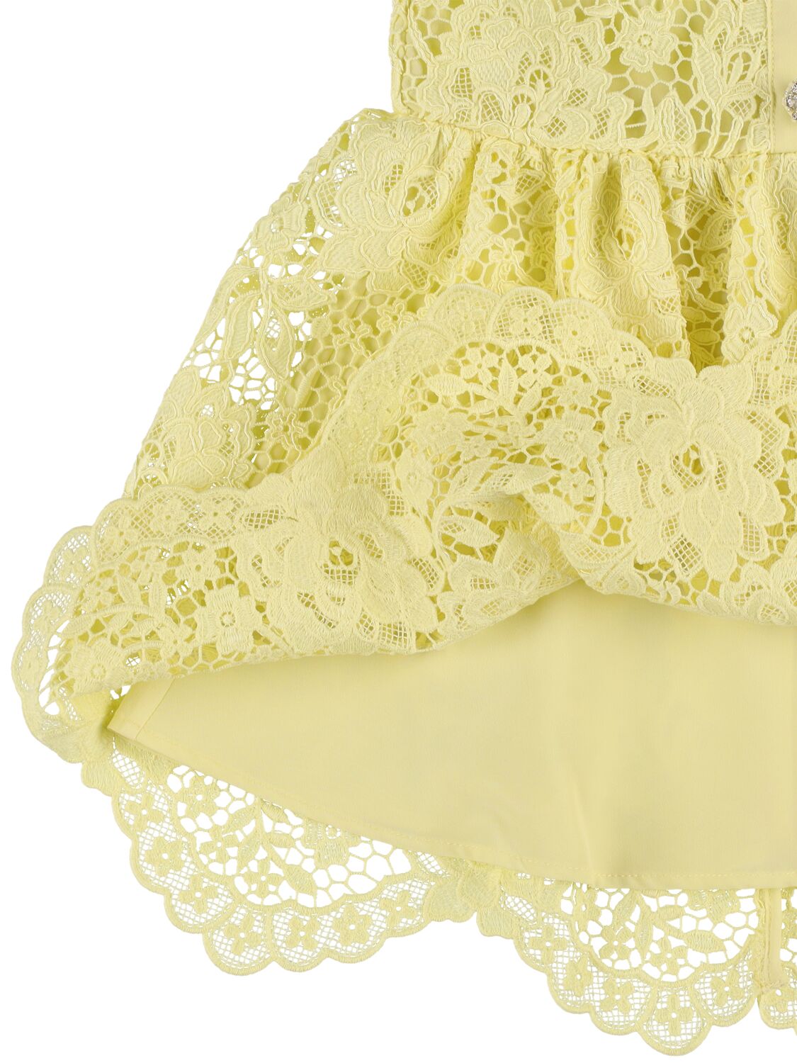 Shop Self-portrait Floral Lace Dress W/ Embellished Buttons In Light Yellow