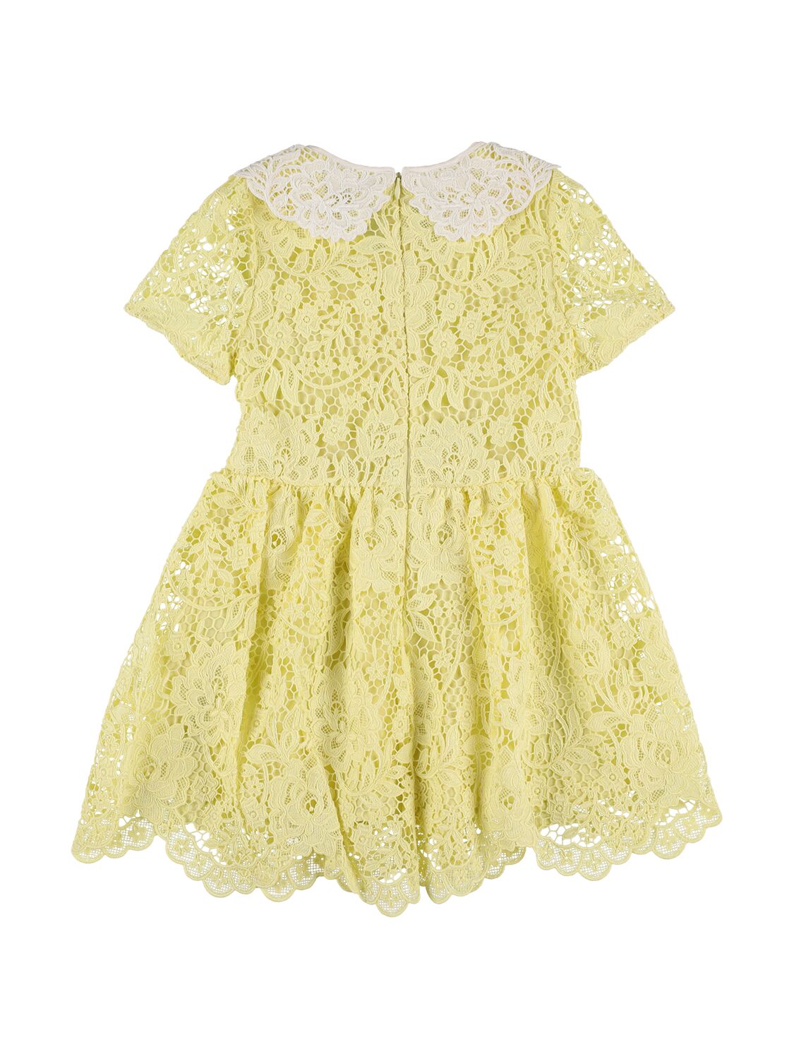 Shop Self-portrait Floral Lace Dress W/ Embellished Buttons In Light Yellow