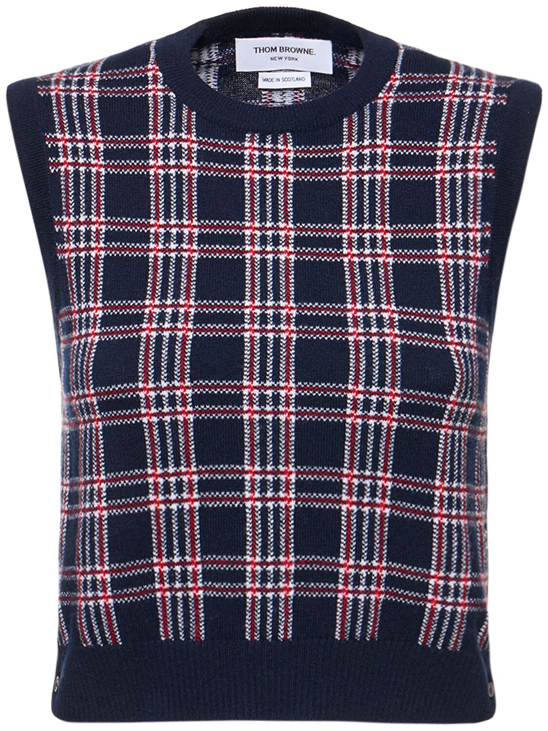 Image of Checked Cashmere Knit Cropped Vest