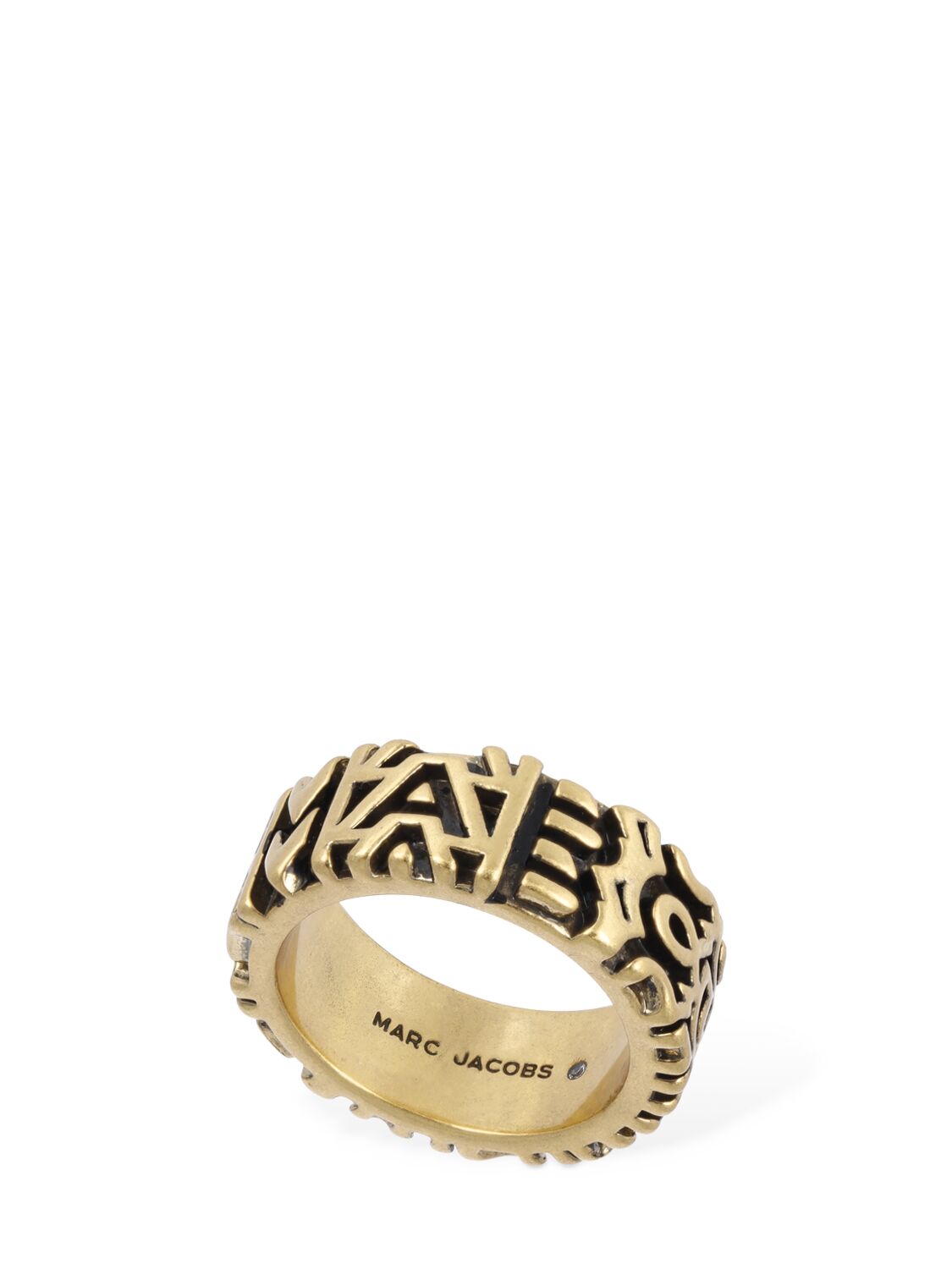 Marc Jacobs Monogram Engraved Ring In Aged Gold