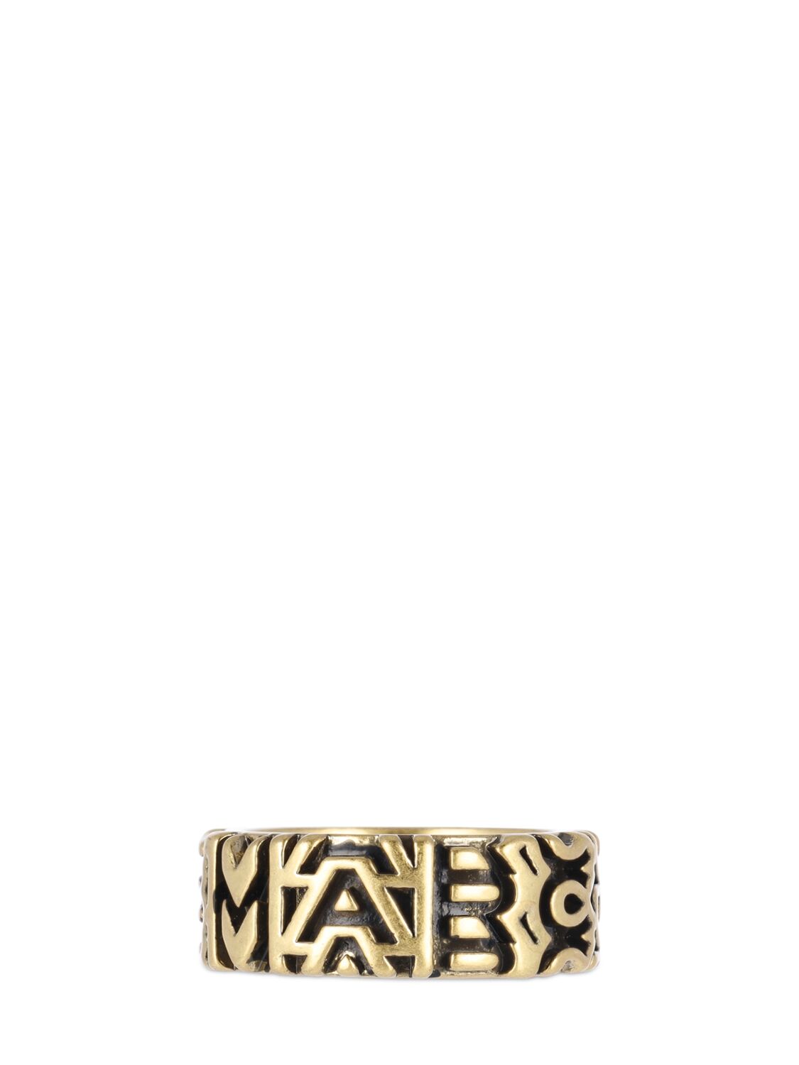 Shop Marc Jacobs Monogram Engraved Ring In Aged Gold