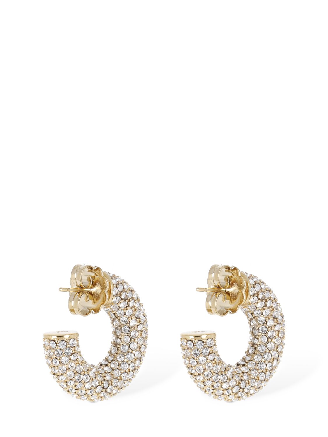 Shop Amina Muaddi Cameron Small Hoop Earrings In Gold,crystal