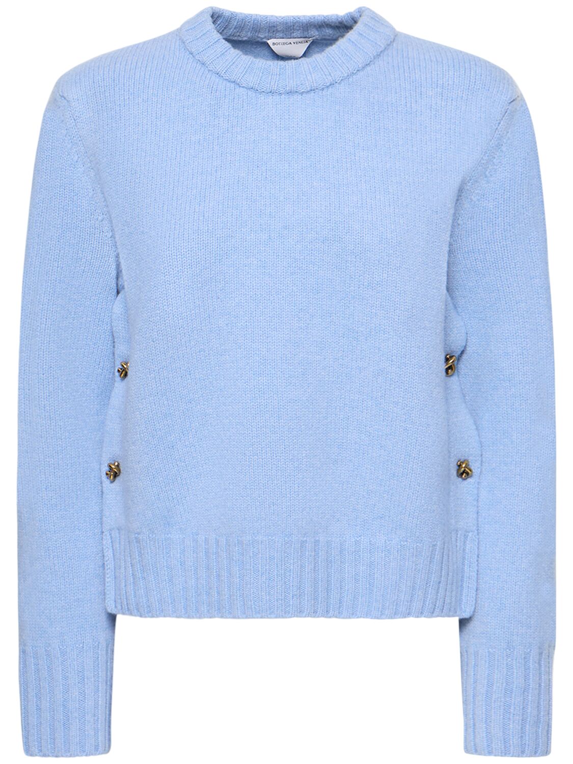 Shop Bottega Veneta Heavy Wool Sweater W/ Knot Buttons In Riverbed