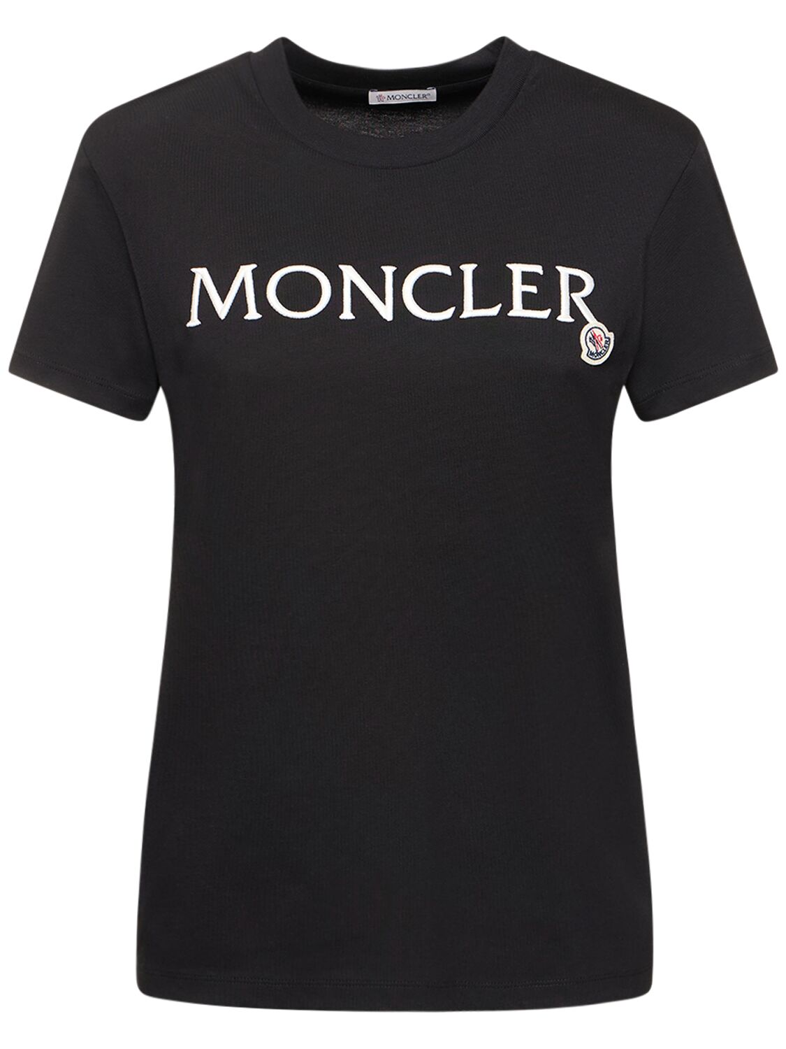 Shop Moncler Logo Embroidered Cotton T-shirt In Black