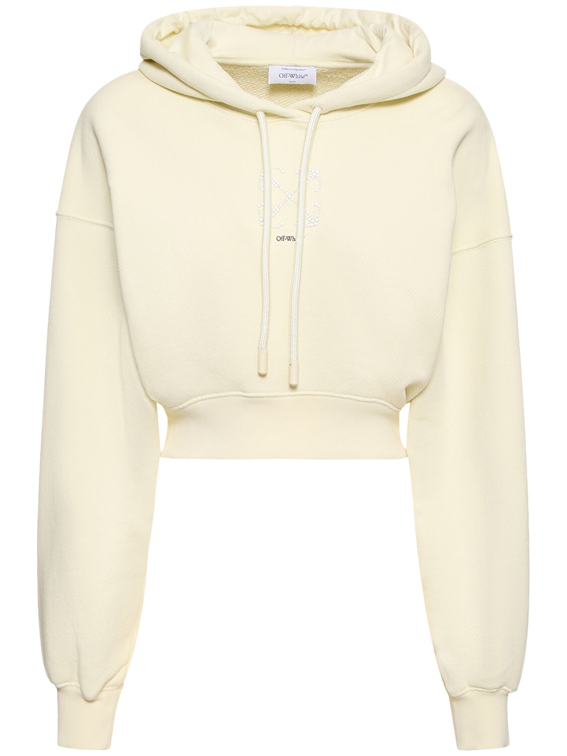 OFF-WHITE EMBELLISHED COTTON CROPPED HOODIE