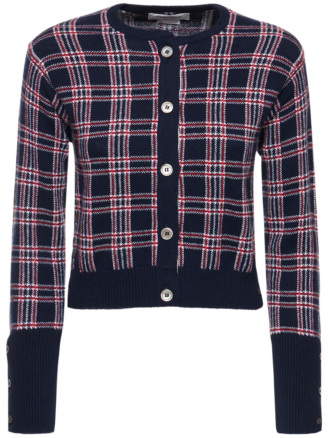 Image of Checked Cashmere Knit Cropped Cardigan