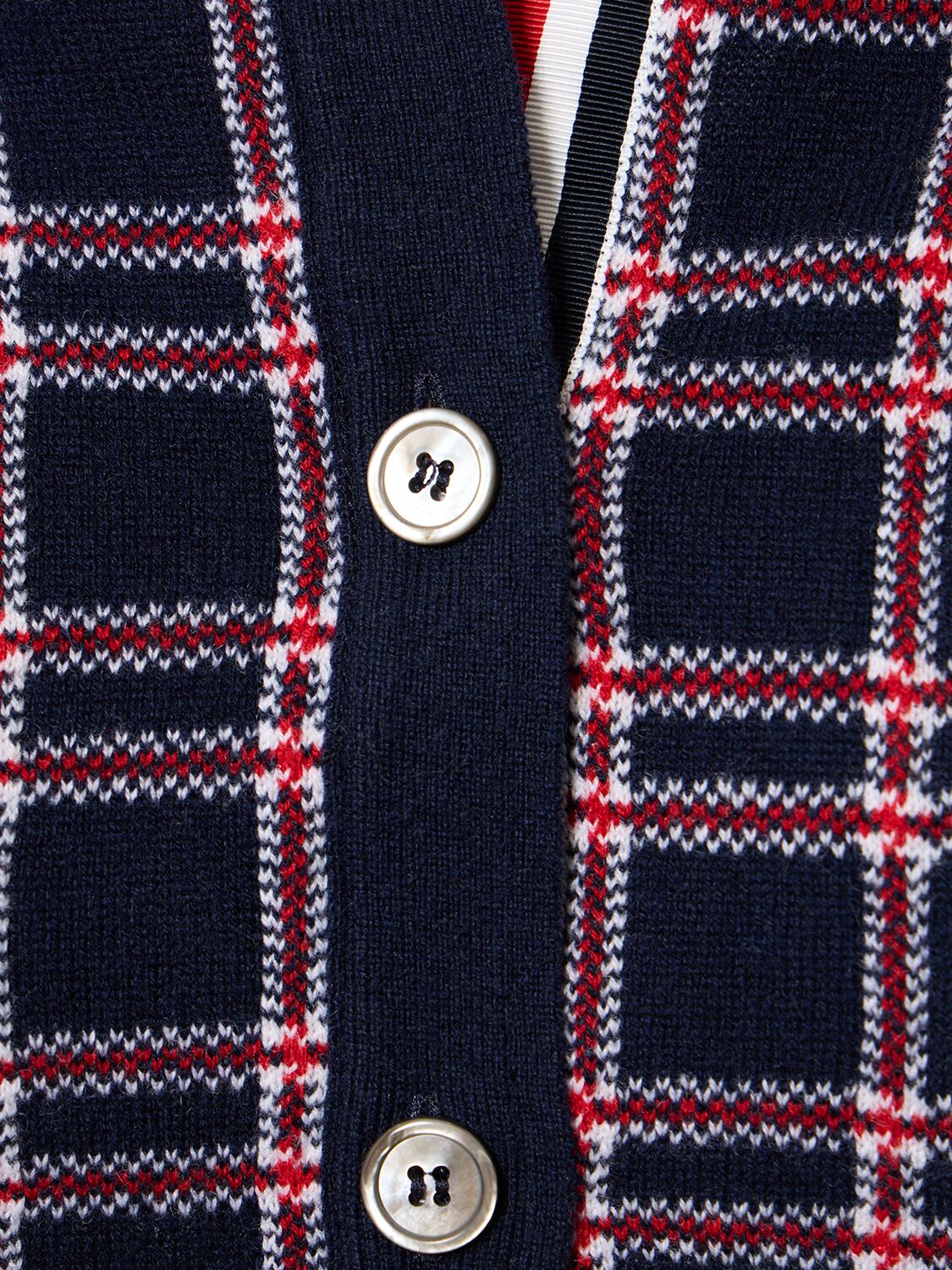 Shop Thom Browne Checked Cashmere Knit Cropped Cardigan In Multicolor