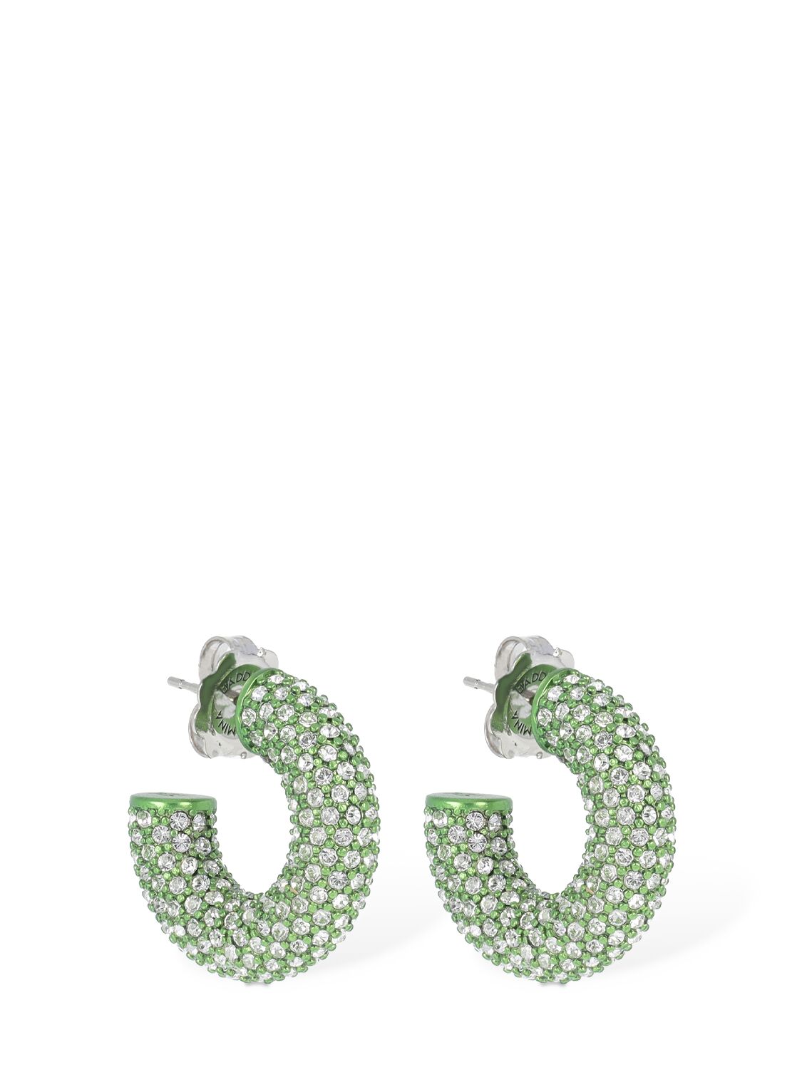 Shop Amina Muaddi Cameron Small Hoop Earrings In Green,crystal