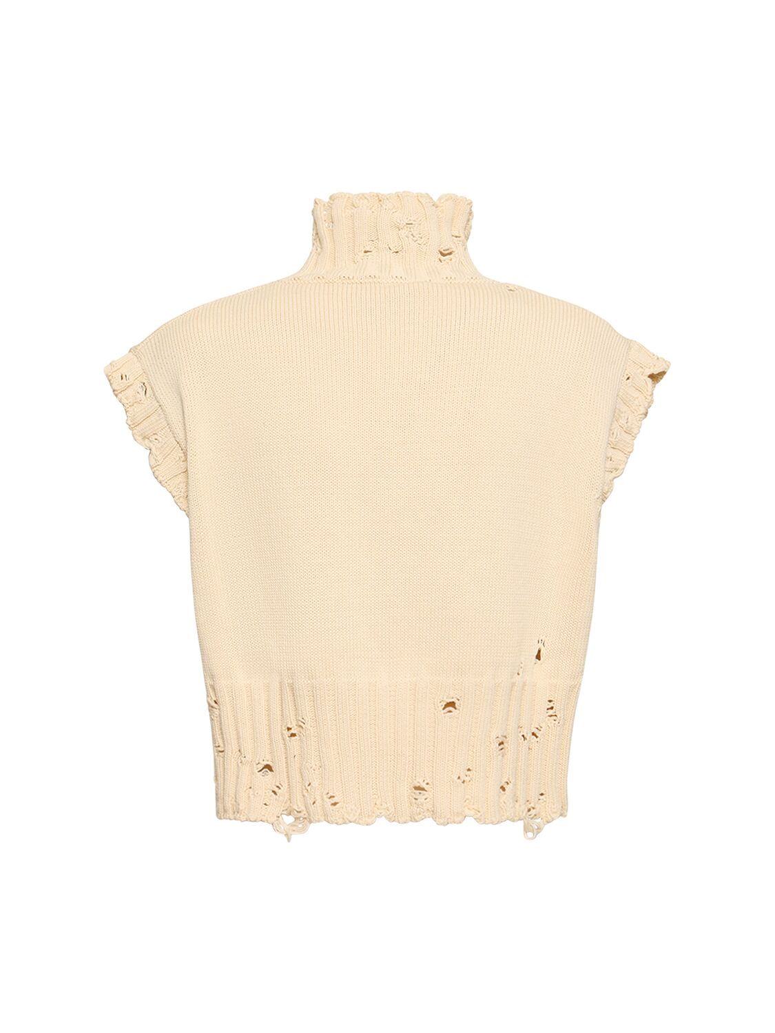 Shop Marni Distressed Cotton Knit Turtleneck Vest In White