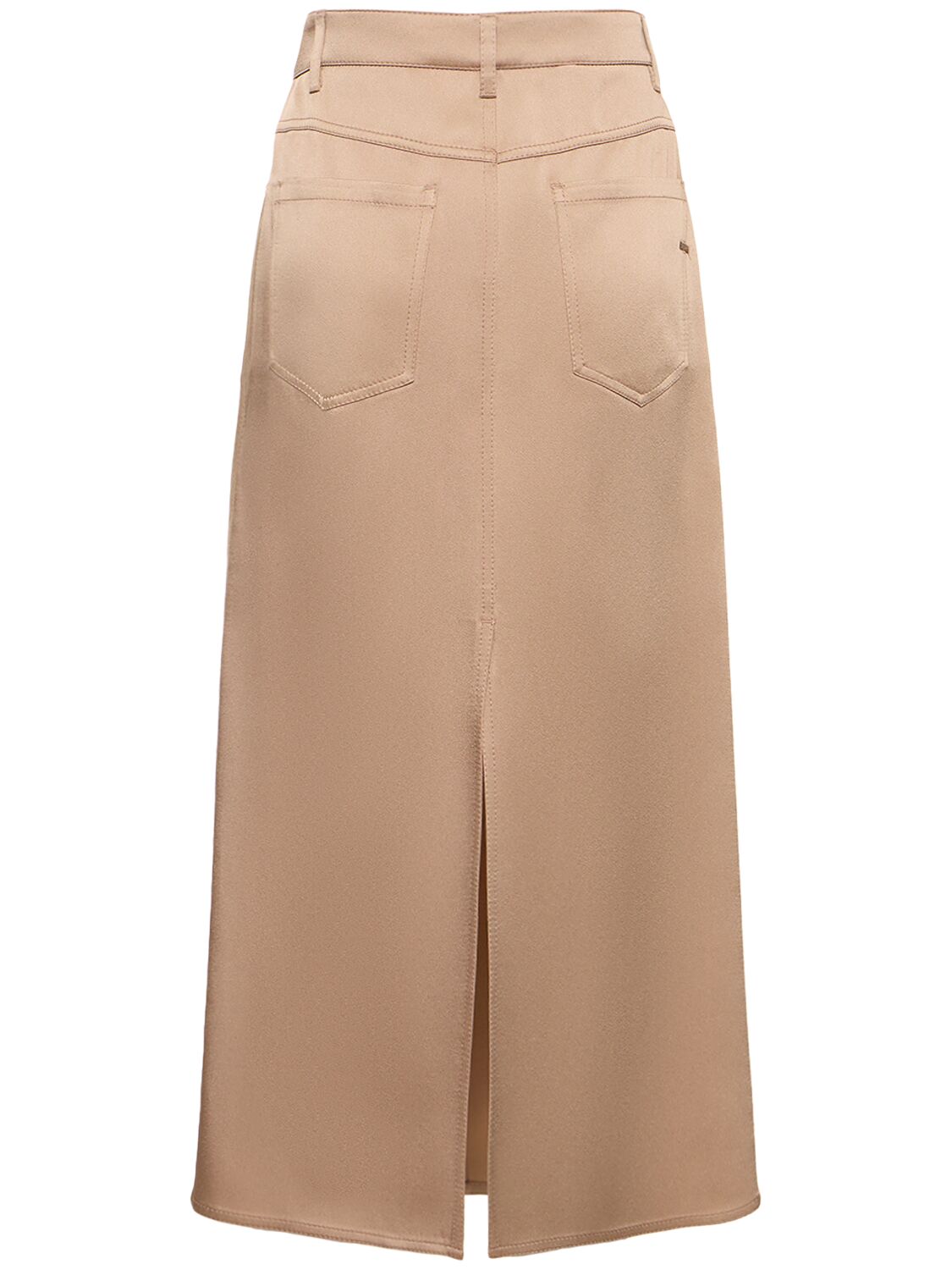 Shop Brunello Cucinelli High Rise Cady Midi Skirt In Beige