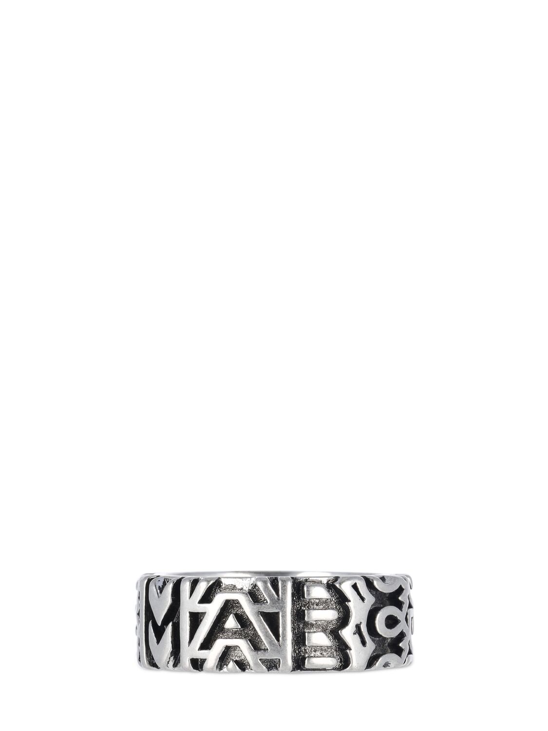 Shop Marc Jacobs Monogram Engraved Ring In Aged Silver