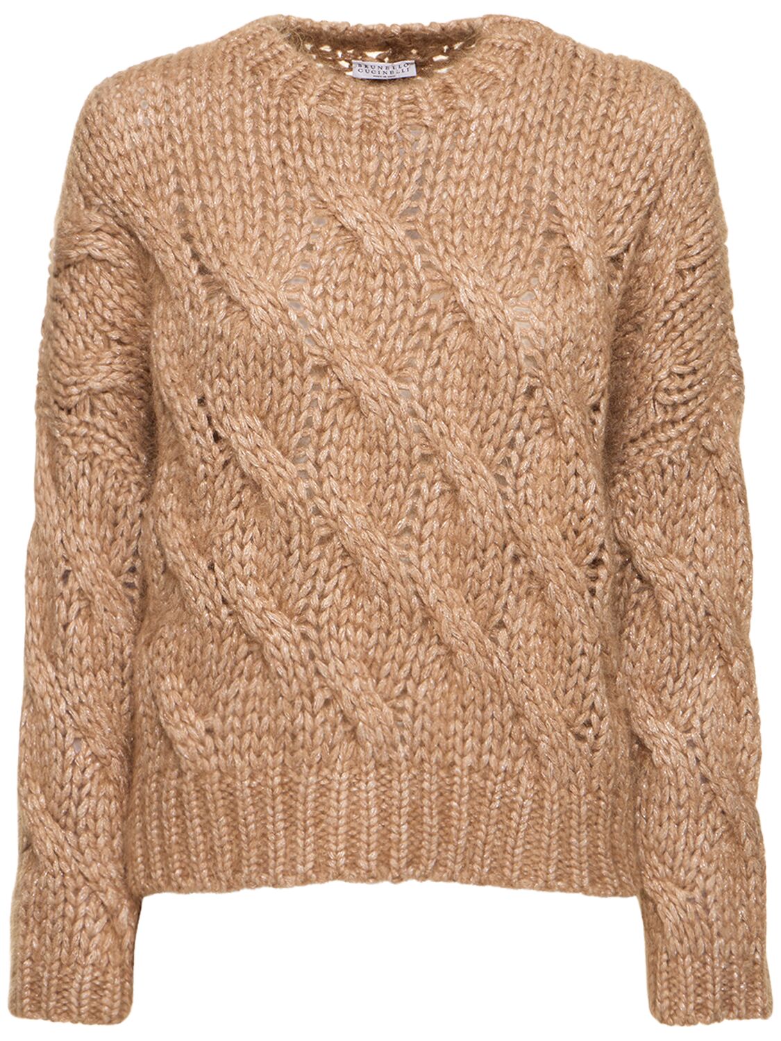 Brunello Cucinelli Mohair Blend Braided Knit Sweater In Camel