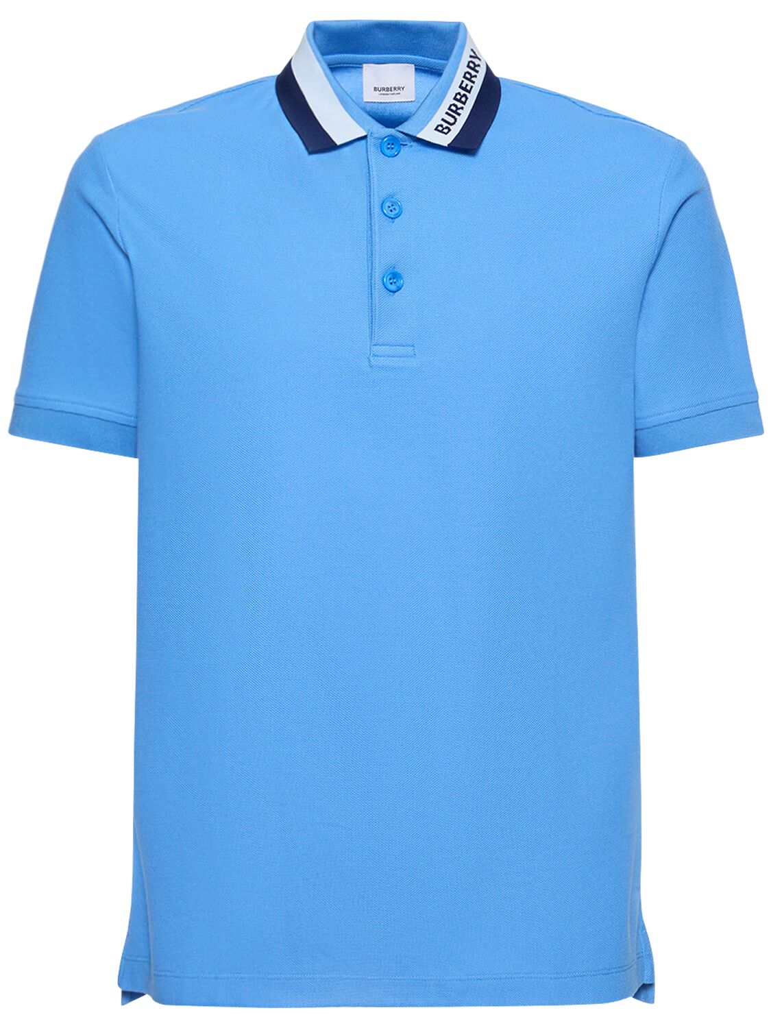 Shop Burberry Edney Striped Collar Cotton Polo In Dusty Azure