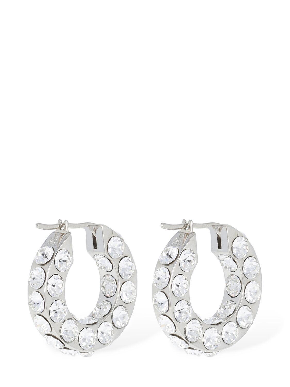 Shop Amina Muaddi Jahleel Small Crystal Hoop Earrings In Silver