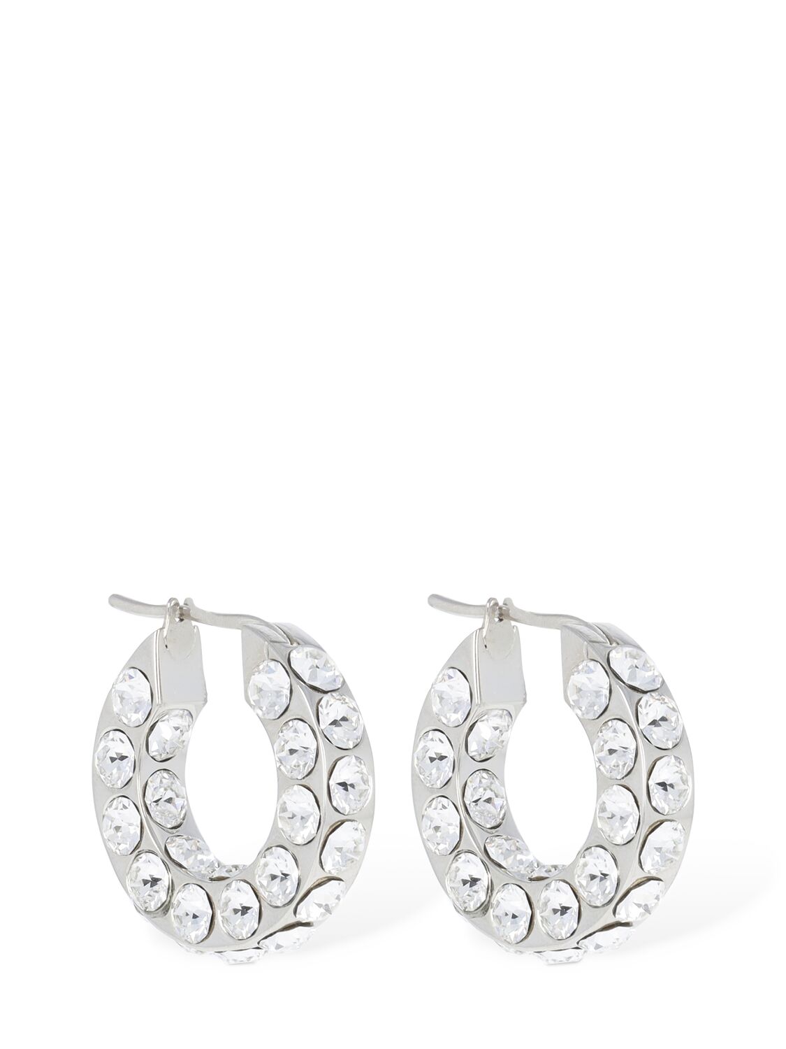 Shop Amina Muaddi Jahleel Small Crystal Hoop Earrings In Silver