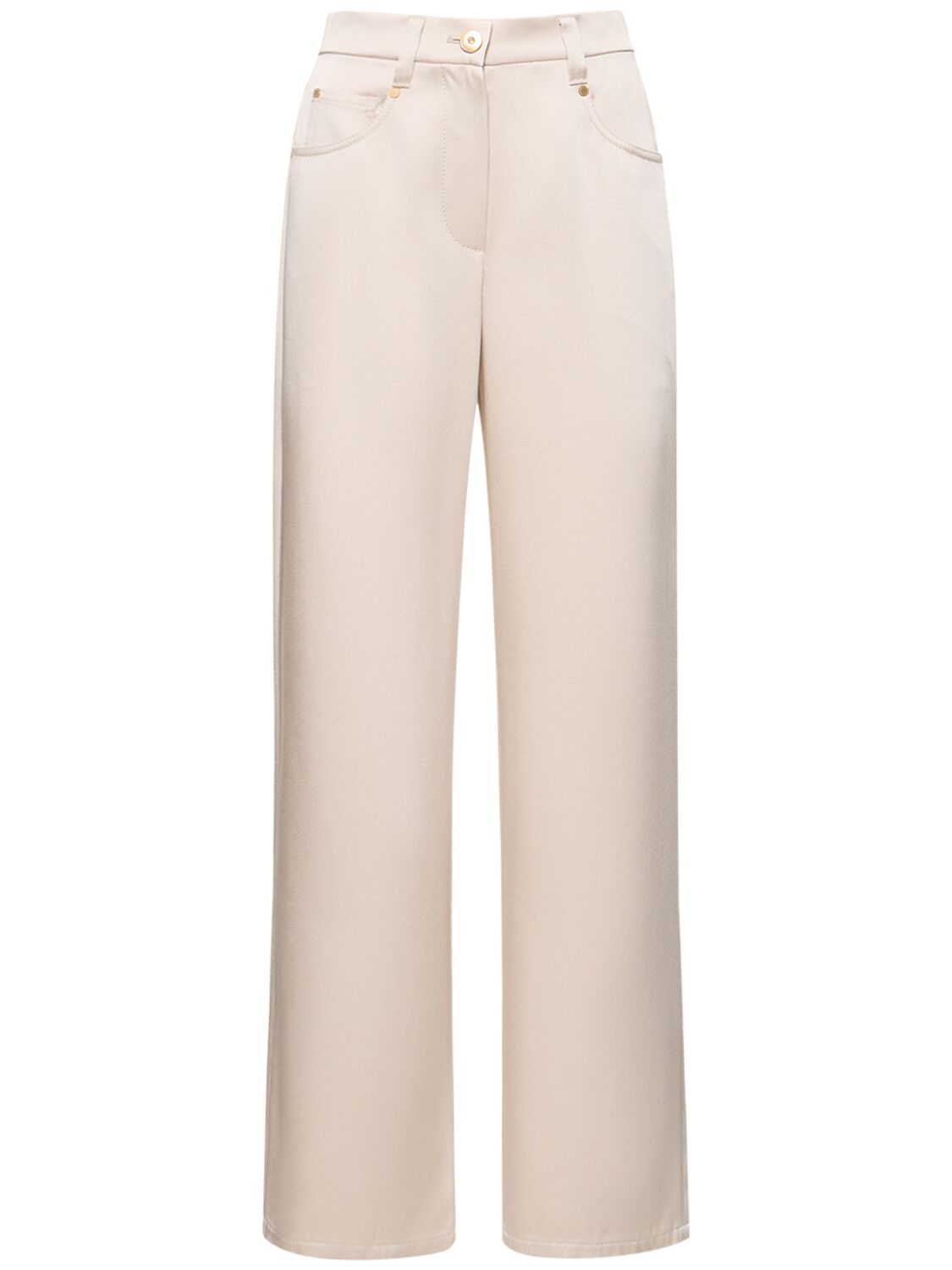 Brunello Cucinelli High Rise Satin Straight Trousers In Ivory
