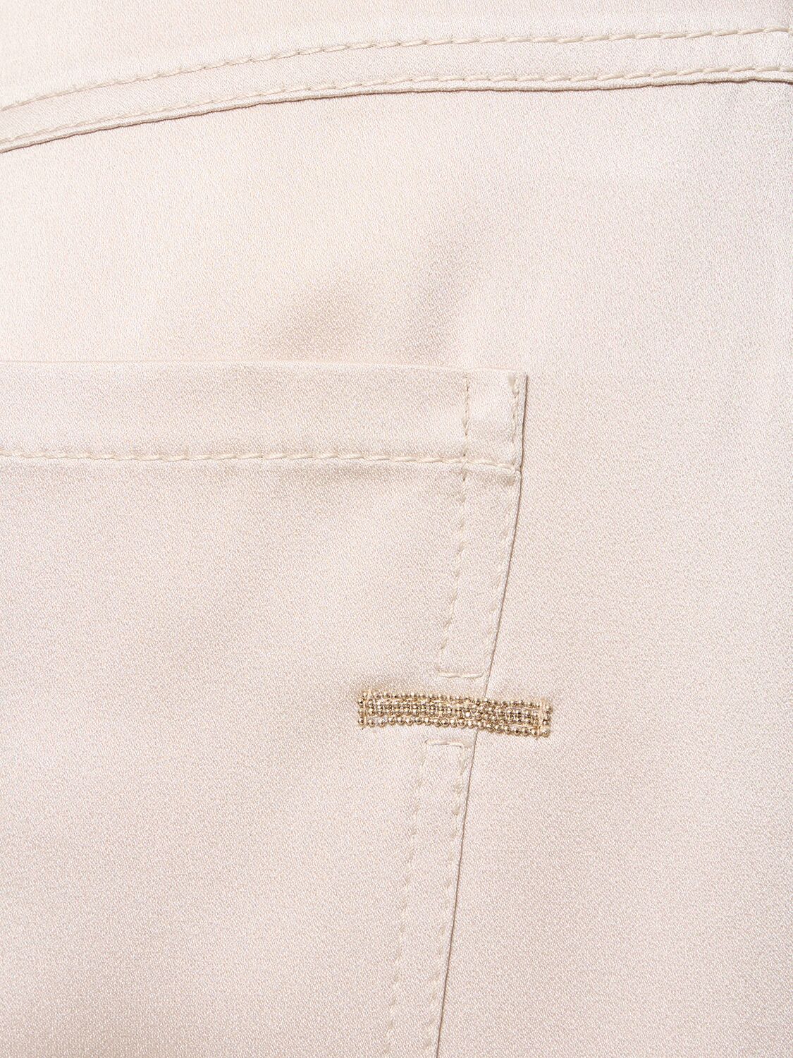 Shop Brunello Cucinelli High Rise Satin Straight Pants In Ivory