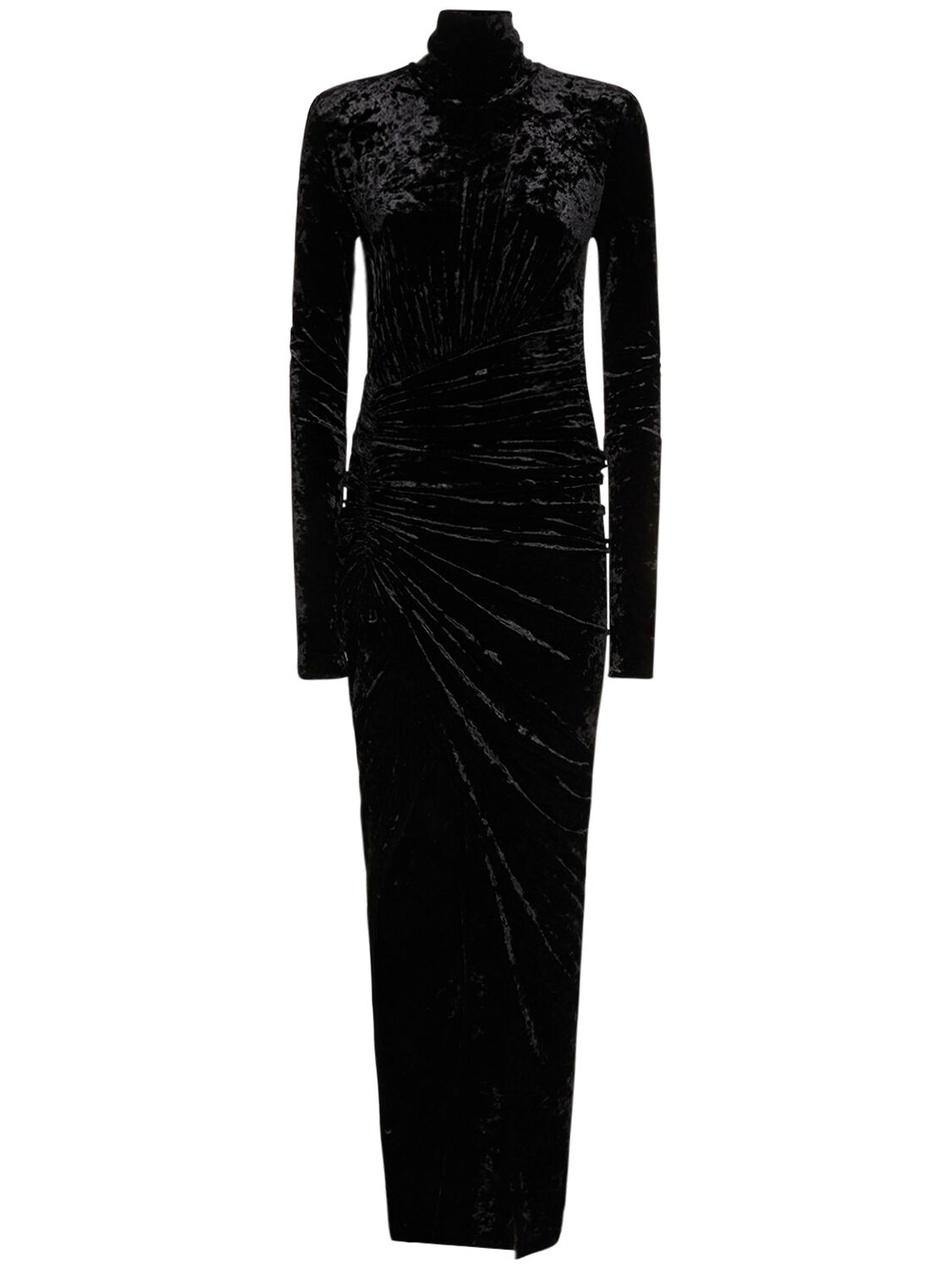 Alexandre Vauthier Crushed Velvet Long Dress In Black