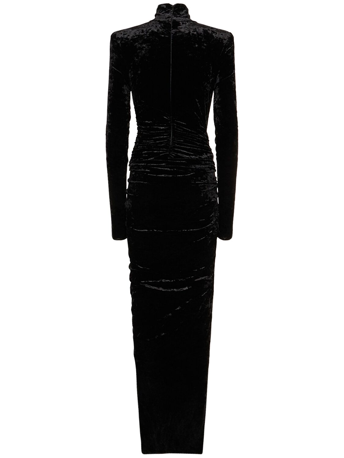 Shop Alexandre Vauthier Crushed Velvet Long Dress In Black